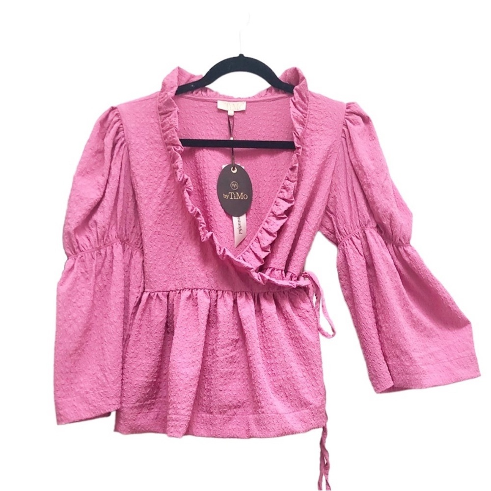 Pink Ruffle Wrap Blouse byTimo